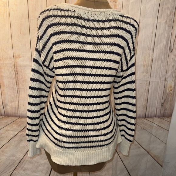 Jean Pierre Klifa Beige & Navy Sweater, Nautical, Natural, Women’s L Crochet - Picture 4 of 9